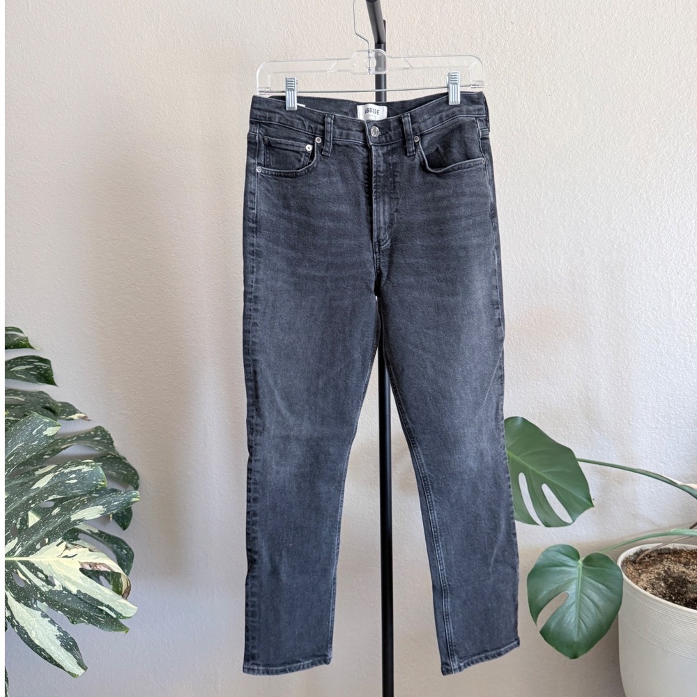 AGOLDE Merrel High Rise Straight Leg Jeans Washed Black Size 28